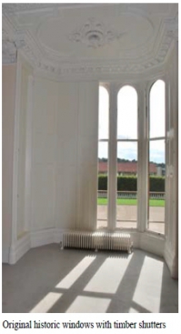 Original historic windows with timber shutters